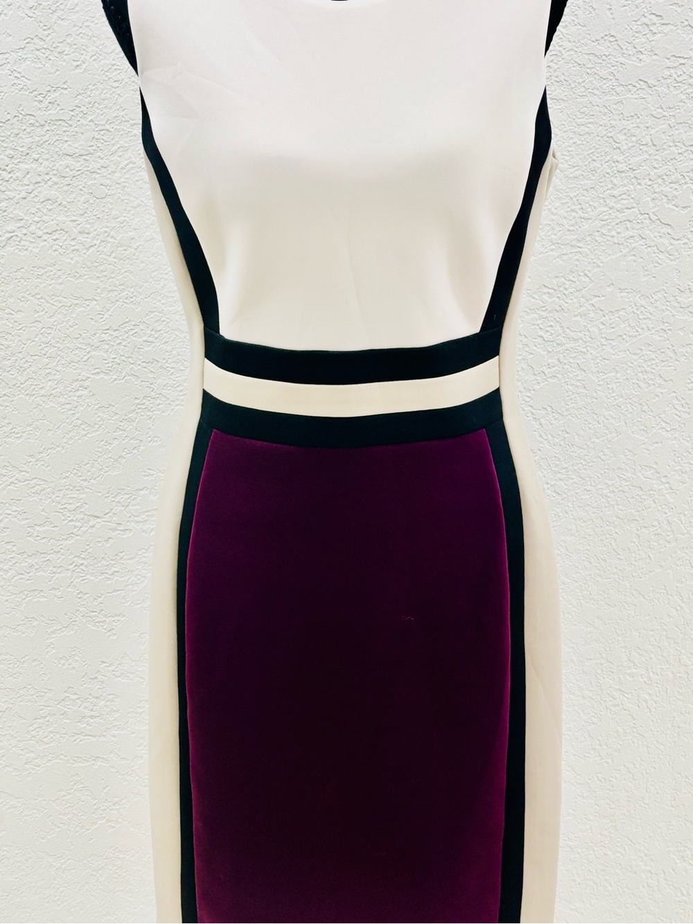 Calvin Klein Cream, Black & Deep Plum Colorblock Sheath Dress